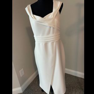 Pleated Off Shoulder Midi Dress in White